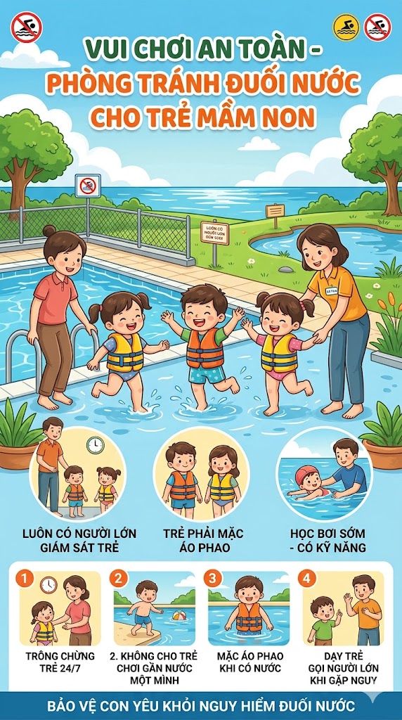 Tuyên truyền phòng tránh đuối nước cho trẻ mầm non trong dịp hè năm 2026